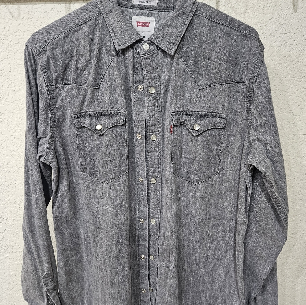 Levis Pearl Button Gray Western Shirt Size: Small